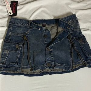 NWT - ROMWE Blue Denim Skirt with Zipper Accents